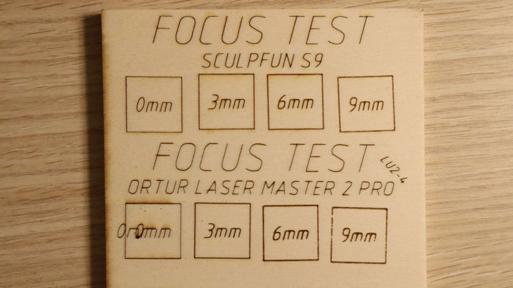 Focus distance test Ortur Laser Master 2 Pro vs Sculpfun S9