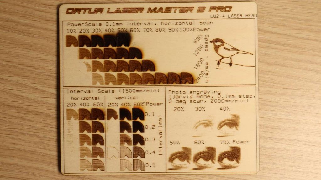 Ortur Laser Master 2 Pro plywood engraving performance test pattern
