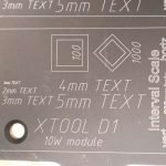 xtool D1 anodized aluminium engraving test pattern