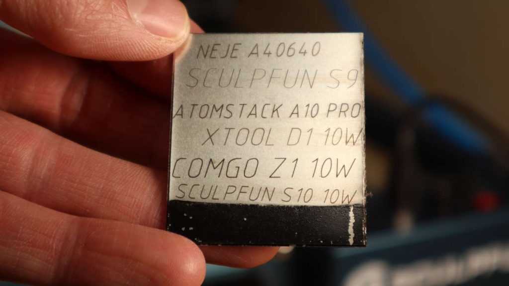 Sculpfun S10 stainless steel engraving vs atomstack, Neje, Comgrow