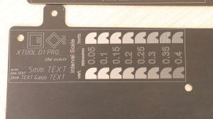 xTool D1 Pro 20W interval scale test pattern engraved on anodized aluminium metal engraving