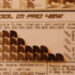 Plywood engraving test pattern engraved with the xTool D1 Pro 40W laser module