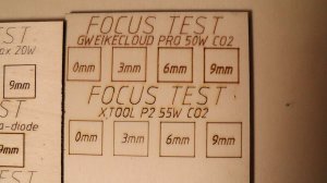 xTool P2 vs Gweike Cloud Pro focus distance test